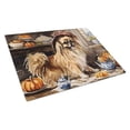 thumbnail image 1 of Tibetan Spaniel Fall Kitchen Pumpkins Glass Cutting Board Large 12 in x 15 in, 1 of 5