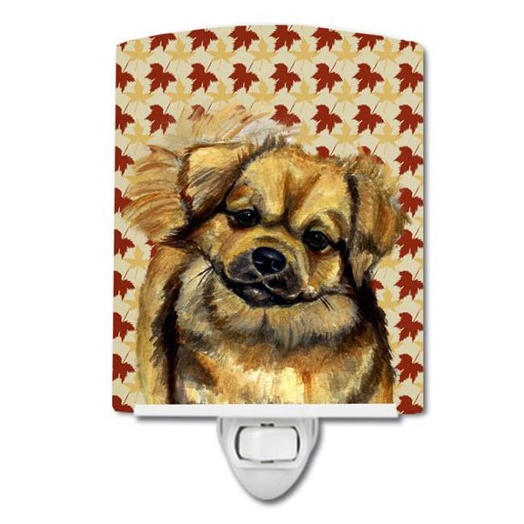 Tibetan Spaniel Fall Leaves Portrait Ceramic Night Light