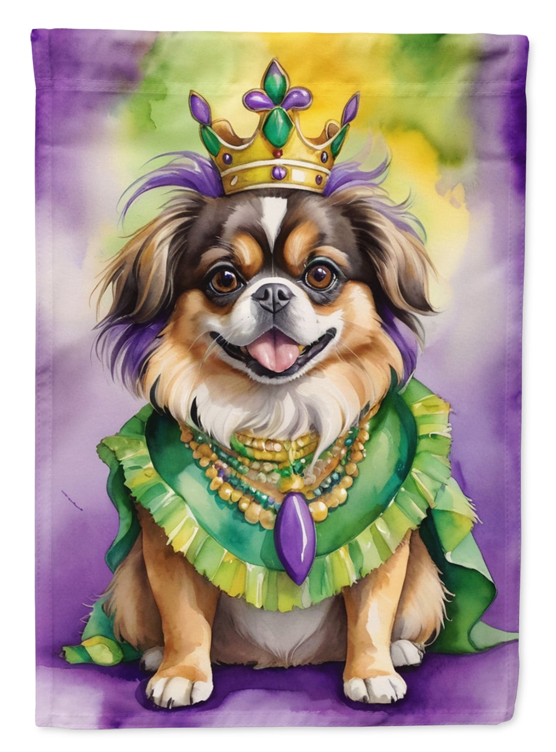 Tibetan Spaniel King of Mardi Gras Garden Flag 11.25 in x 15.5 in