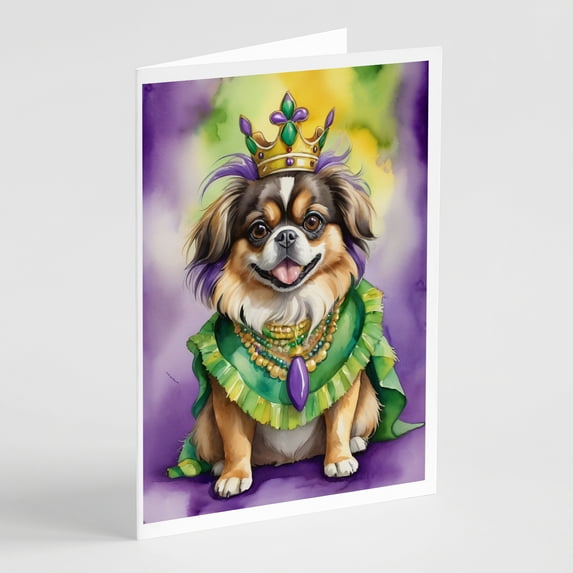 Tibetan Spaniel King of Mardi Gras Greeting Cards Pack of 8 7 in x 5 in