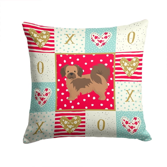 Tibetan Spaniel Love Fabric Decorative Pillow Red