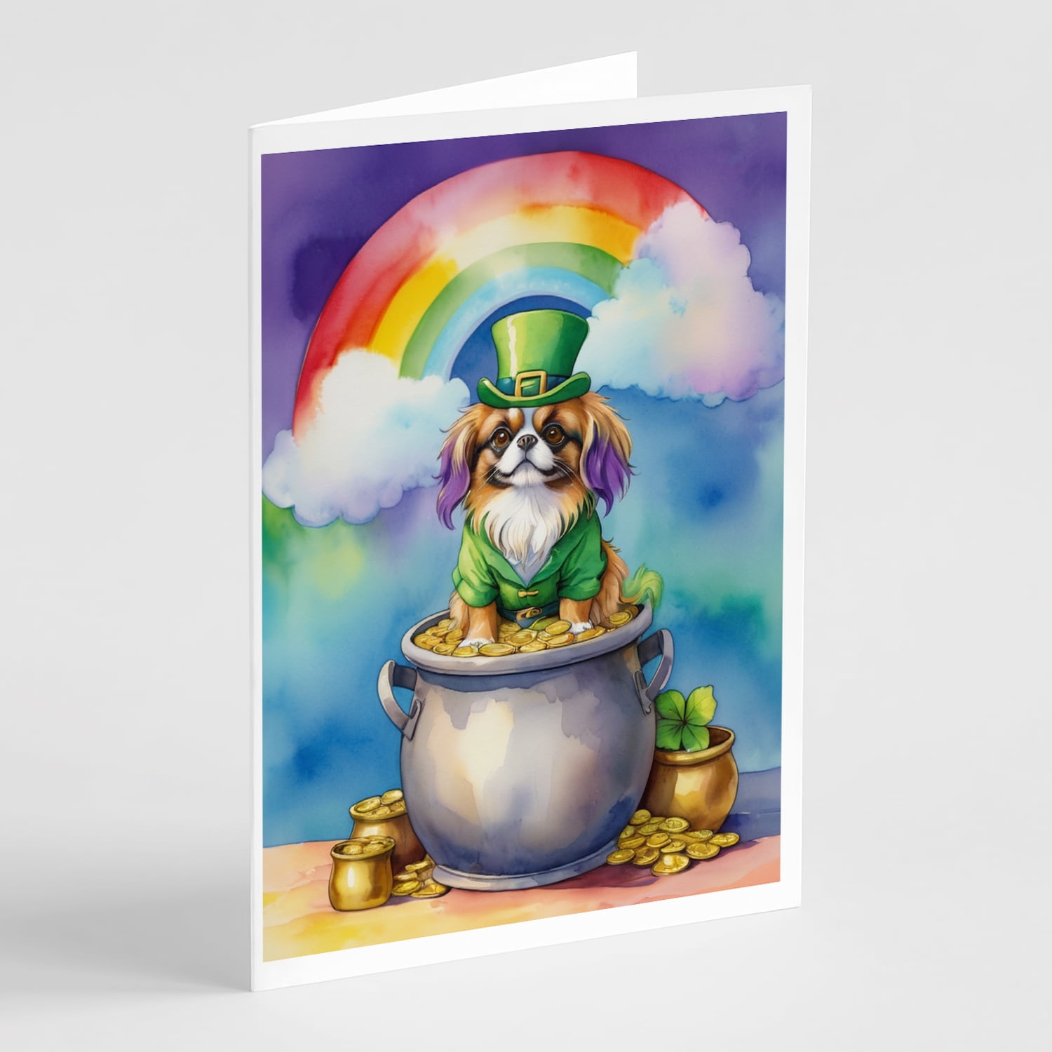Tibetan Spaniel St Patrick's Day Greeting Cards Pack of 8 7 in x 5 in