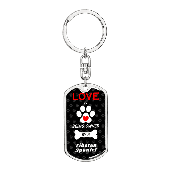 Tibetan Spaniel Stainless Steel or 18k Gold Premium Swivel Dog Tag Keychain