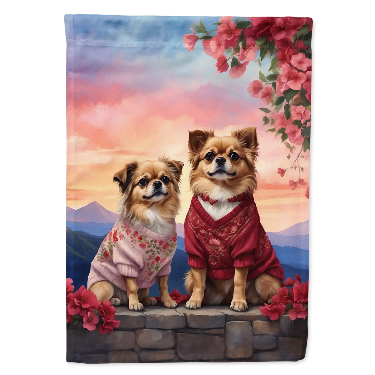 Tibetan Spaniel Two Hearts House Flag 28 in x 40 in