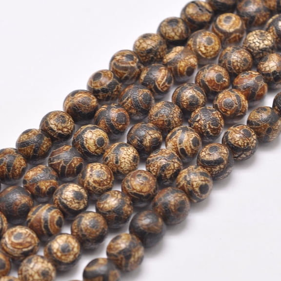 Tibetan Style 3-Eye dZi Beads Strands Natural & Dyed Agate Beads Matte Style Round Saddle Brown 8mm Hole: 1mm about 48pcs/strand 14.4 inch DIY