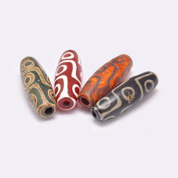 Tibetan Style 9-Eye dZi Beads Natural Agate Beads Dyed & Heated Rice Mixed Color 29~30x9~11mm Hole: 2.0~2.8mm