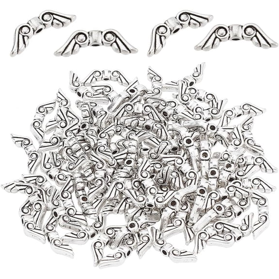 Tibetan Style Alloy Angel Wing Beads Cadmium Free & Nickel Free & Lead Free Silver 5x15.5x2mm Hole: 1mm