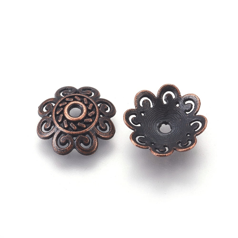 Tibetan Style Alloy Bead Caps Nickel Free \u0026 Lead Free Flower Red Copper 13.5x3mm Hole: 2mm