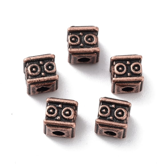 Tibetan Style Alloy Beads Cadmium Free & Lead Free Cube Red Copper 4.5x4.5x5mm Hole: 1.5mm