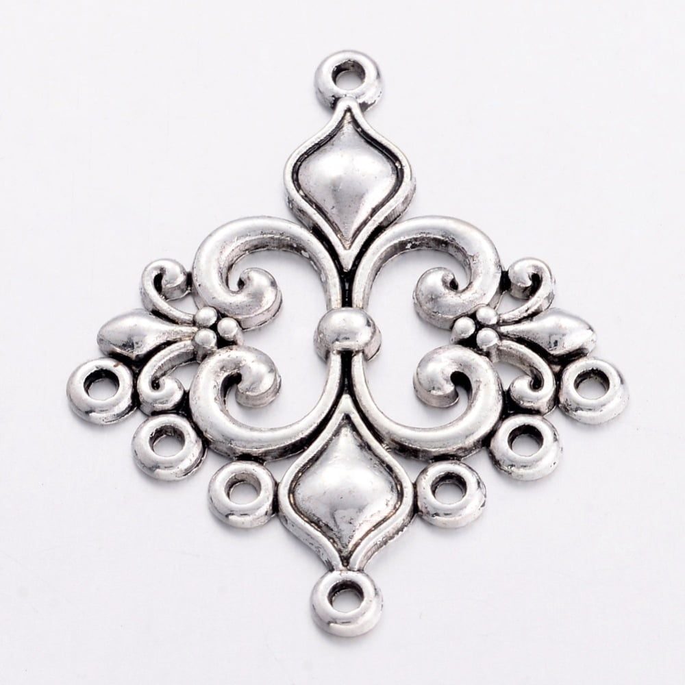 Tibetan Style Alloy Chandelier Component Links Lead Free and Cadmium Free and Nickel Free Rhombus Antique Silver 35x29x2mm Hole: 1.5mm