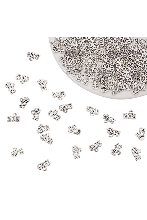 Tibetan Style Alloy Charms Number 2019 Silver 9.5x13.5x1.5mm Hole: 1.5mm 160pcs/box