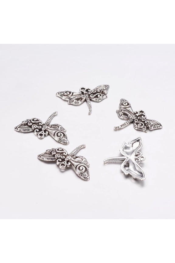 Tibetan Style Alloy Dragonfly Pendants Cadmium Free & Lead Free Antique Silver 20.5x28.5x3.5mm Hole: 1.5mm