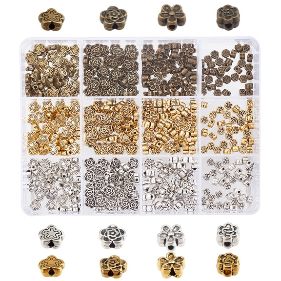 Tibetan Style Alloy Flower Beads Mixed Color 420pcs/box