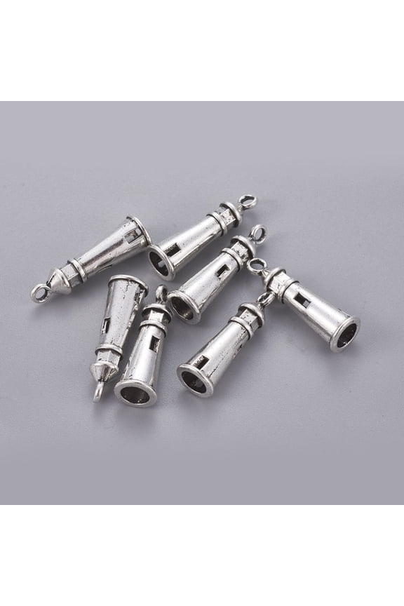 Tibetan Style Alloy Lighthouse Pendants Cadmium Free Nickel Free Lead Free Silver 25x8mm Hole: 2mm 675pcs/1000g diy