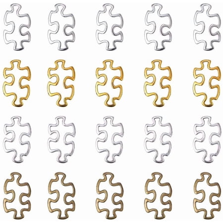 Tibetan Style Alloy Linking Rings Autism Puzzle Jigsaw Mixed Color 30x18x3mm 60pcs/box