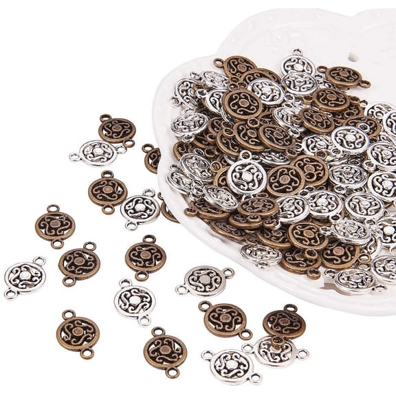 Tibetan Style Alloy Links Flat Round Mixed Color 7.4x7.2x1.7cm 60pcs/color 120pcs/set