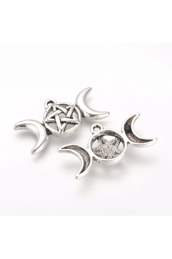 Tibetan Style Alloy Pendants Cadmium Free & Lead Free Goddess Pentagram Moon Pagan Jewelry Silver 16x30x4mm Hole: 2mm DIY