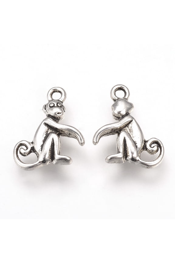 Tibetan Style Alloy Pendants Monkey Cadmium Free Lead Free Silver 15.5x13x3mm Hole: 1.5mm diy