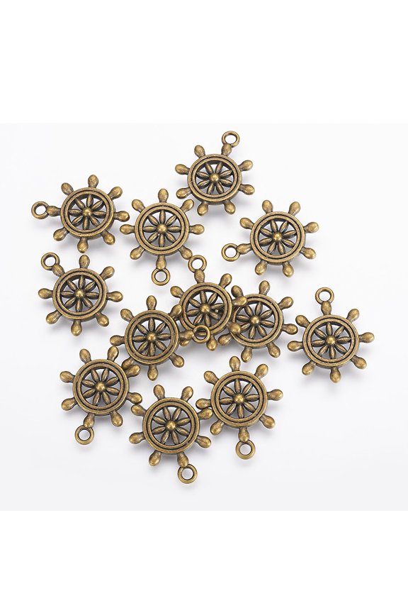 Tibetan Style Alloy Pendants Ship's Wheel Cadmium Free & Nickel Free & Lead Free Bronze 23x19x3.5mm Hole: 2mm DIY