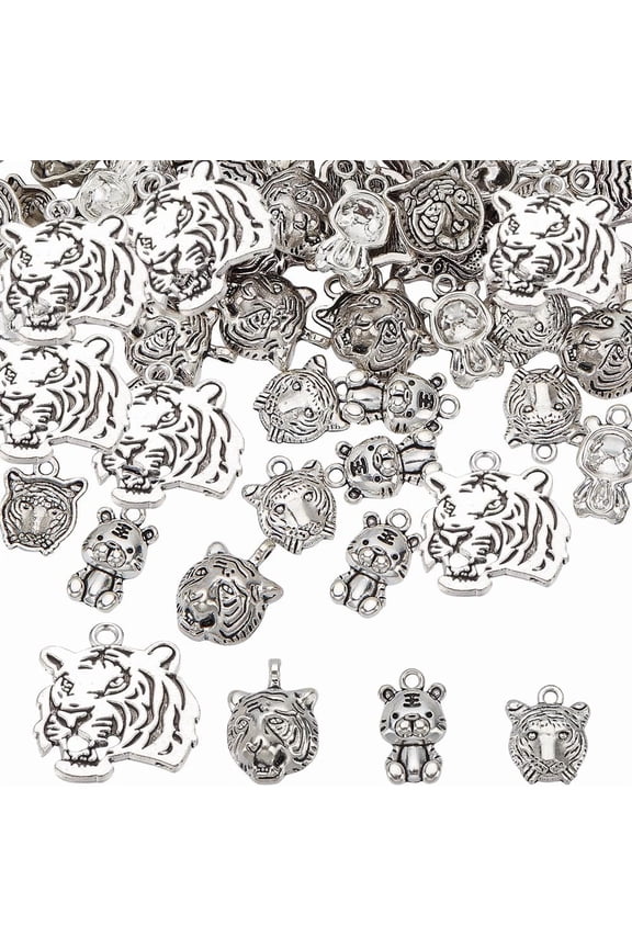 Tibetan Style Alloy Pendants - Silver Tiger Animal Pendants