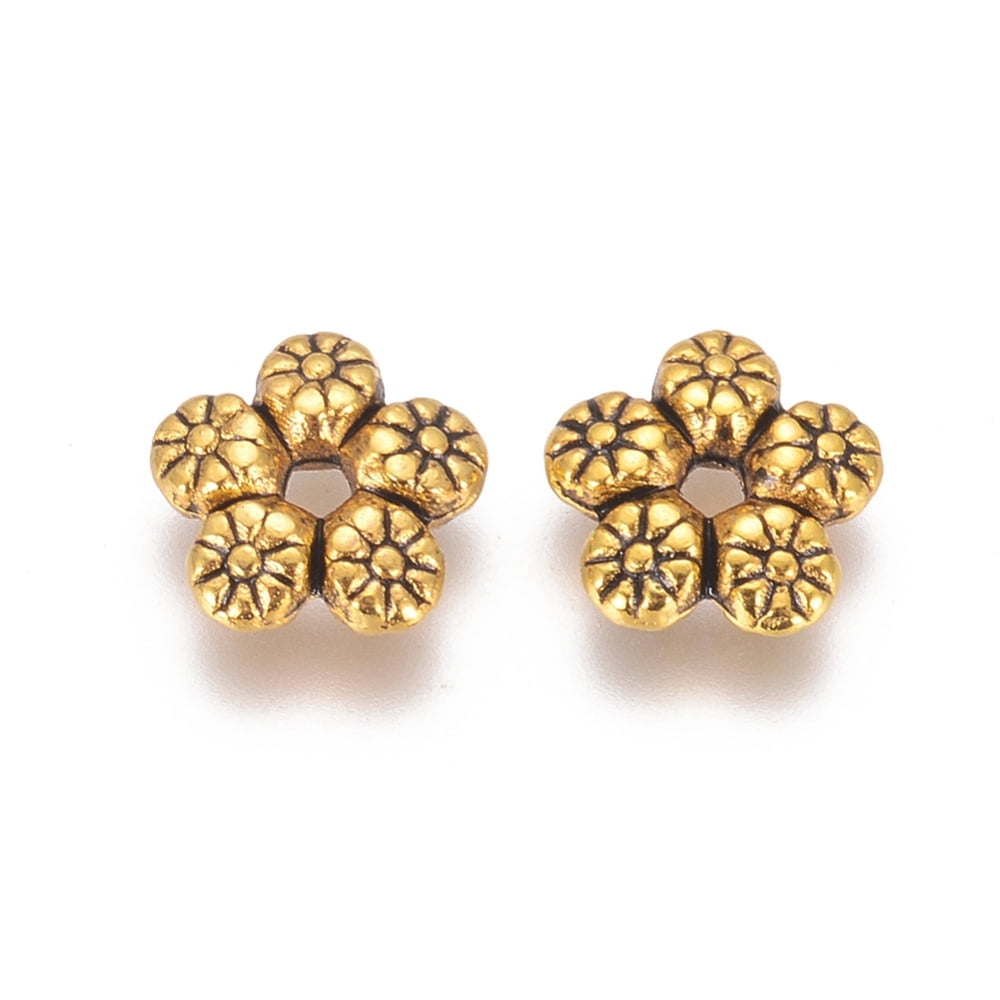 Tibetan Style Alloy Spacer Beads Flower Golden 7x7x2mm Hole: 1mm