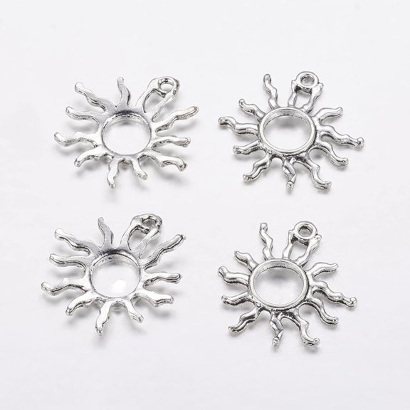 Tibetan Style Alloy Sun Pendants Solar Eclipse Pendants Silver 25x27x2mm Hole: 2mm