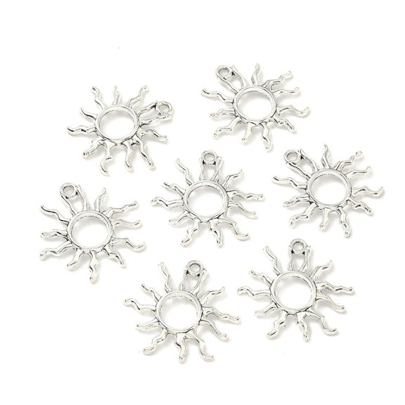 Tibetan Style Alloy Sun Pendants Solar Eclipse Pendants Silver 25x27x2mm Hole: 2mm DIY