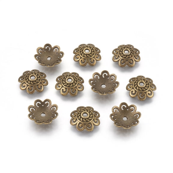 Tibetan Style Bead Caps Cadmium Free Nickel Free Lead Free Flower Bronze 12x12x4mm Hole: 1.5mm