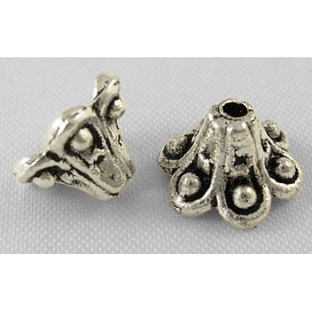 Tibetan Style Bell Filigree Bead Caps Cadmium Free & Nickel Free & Lead Free Flower Silver 9x5mm Hole: 1.5mm 50pc