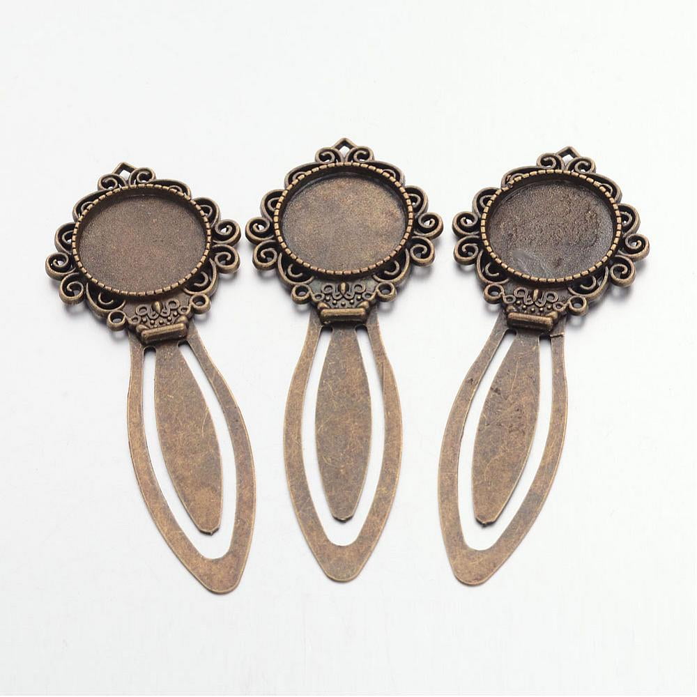 Tibetan Style Bookmark Cabochon Settings Cadmium Free & Nickel Free & Lead Free Antique Bronze Tray: 20mm 81x31x4mm