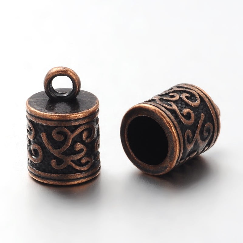 Tibetan Style Cord Ends Column Cadmium Free & Nickel Free & Lead Free Red Copper 13x8.5x8.5mm Hole: 2mm
