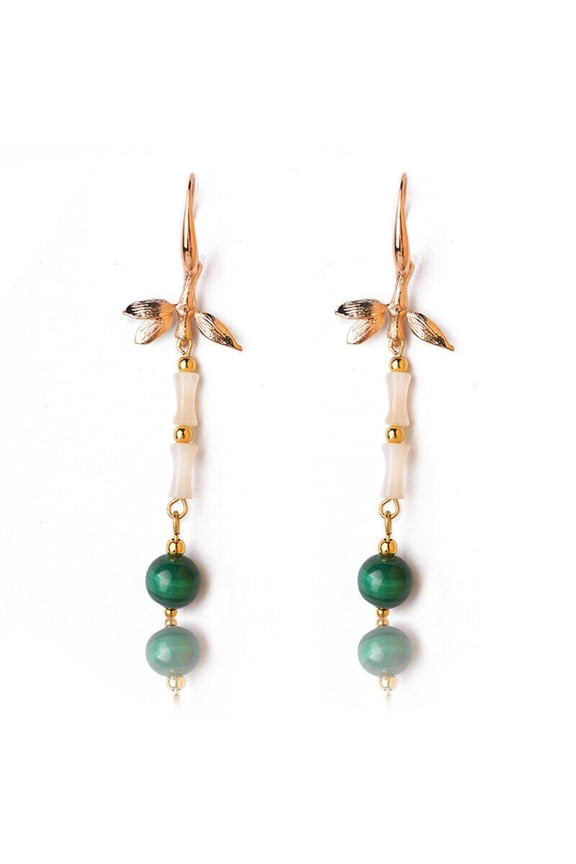 Tibetan Style Fashion Earbob Earrings Chinese Malachite/Conch Bamboo Joint
