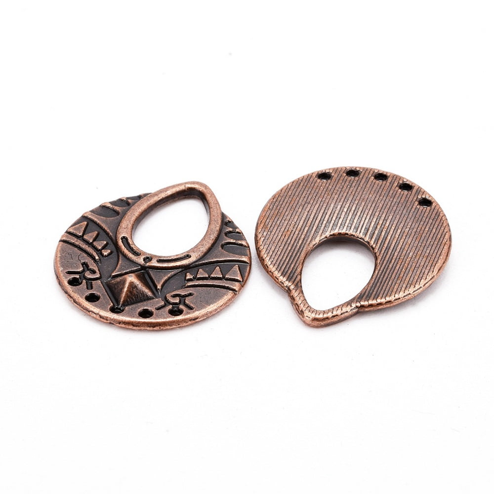 Tibetan Style Links Chandelier Components Alloy Lead Free and Cadmium Free Flat Round Red Copper Color Size: about 25mm long 22.5mm wide 1mm thick hole: 12.5mm 320pcs/1000g