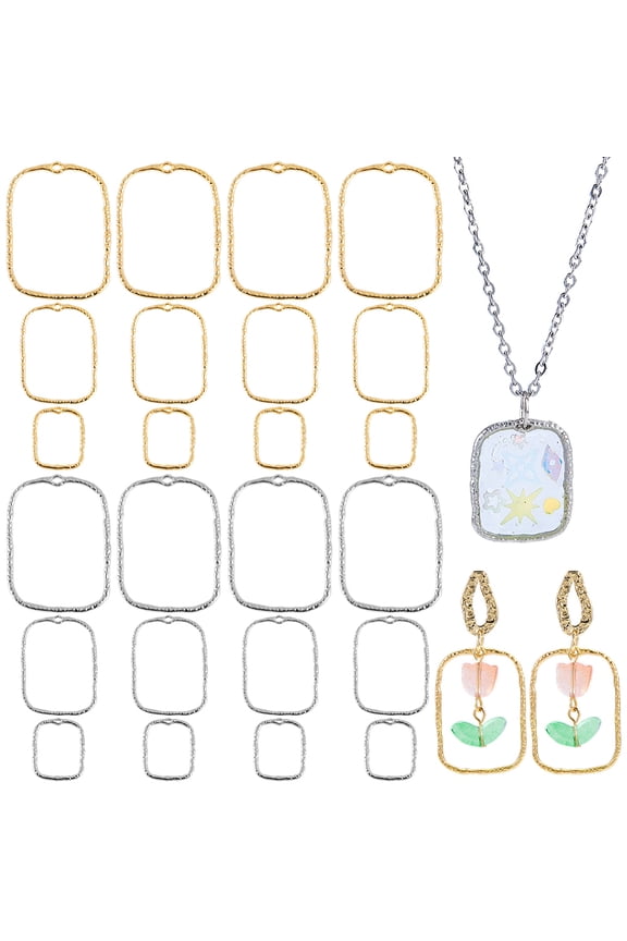 Tibetan Style Zinc Alloy Pendants Hollow Geometric Shape Rectangle 20.5~46x17~32x2mm Hole: 0.7~1.6x2~3mm 60pcs DIY