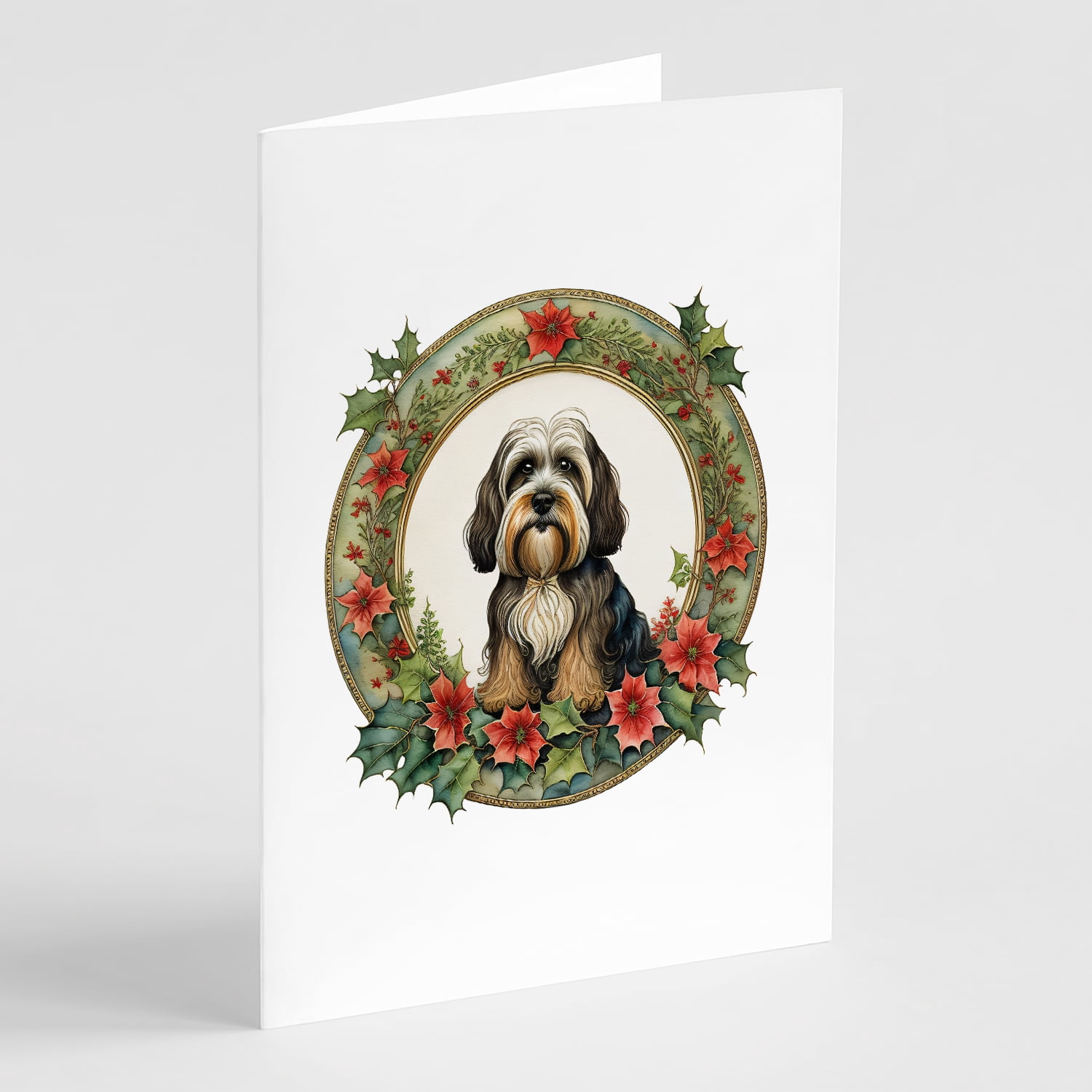 Tibetan Terrier Christmas Flowers Greeting Cards Pack of 8 7 in x 5 in
