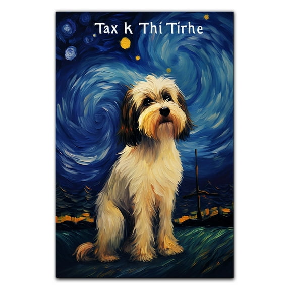 Tibetan Terrier Dog Art Canvas, Starry Night Van Gogh Oil Painting Art Print Poster Wall Decor Inspired Pomeranian Dog Pet Family Friend Peace