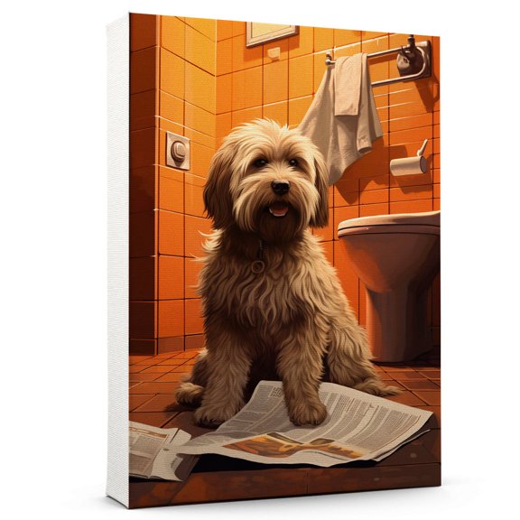 Tibetan Terrier Dog Canvas Wall Art for Bedroom Living Room Home Decor,Funny Dog Canvas Sitting on The Toilet Animal Pattern Office Artworks, modern wall decor, Ready to Hang