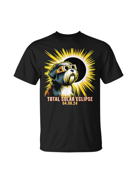 Tibetan Terrier Dog Watching Total Solar Eclipse TShirt