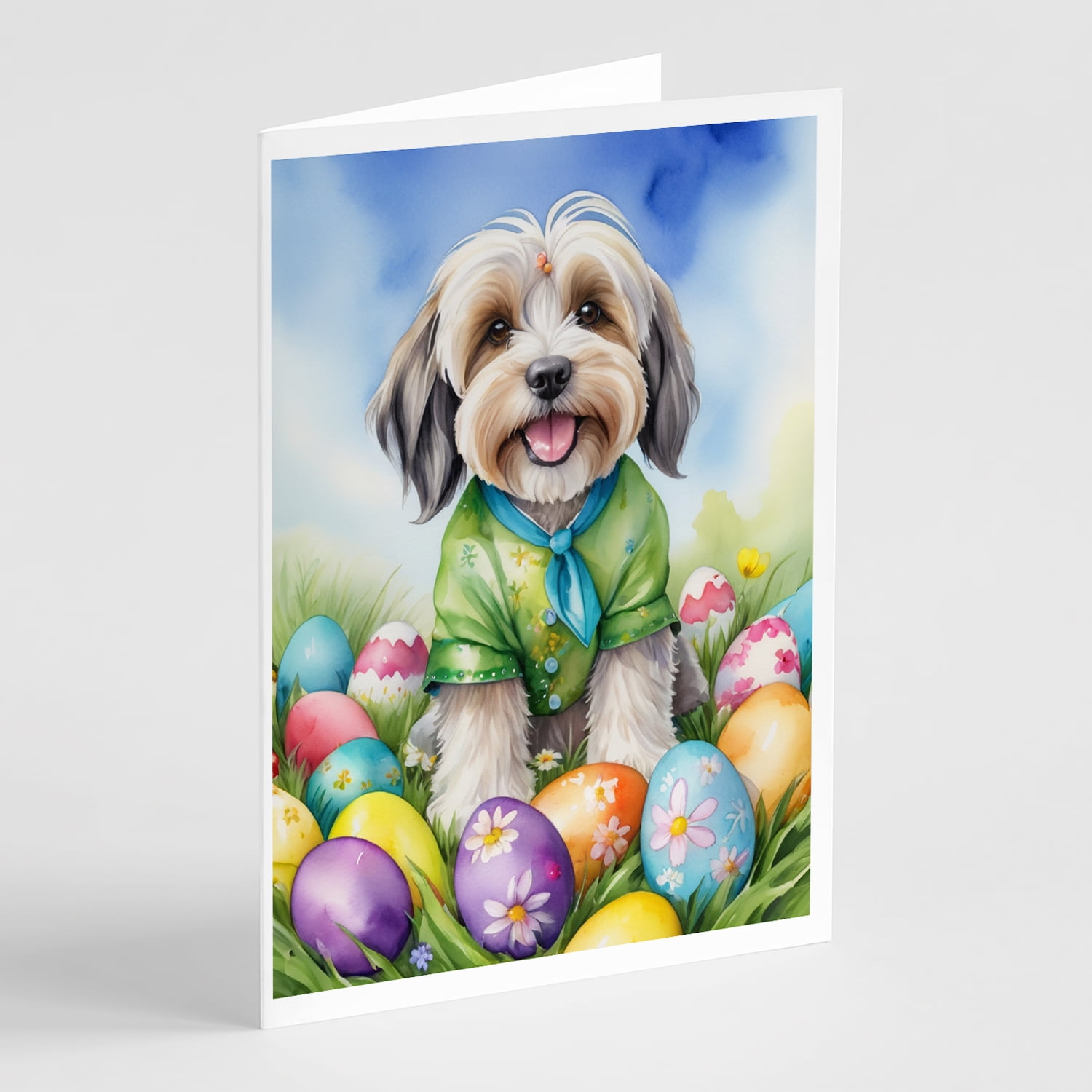 Tibetan Terrier Easter Egg Hunt Greeting Cards Pack of 8 7 in x 5 in