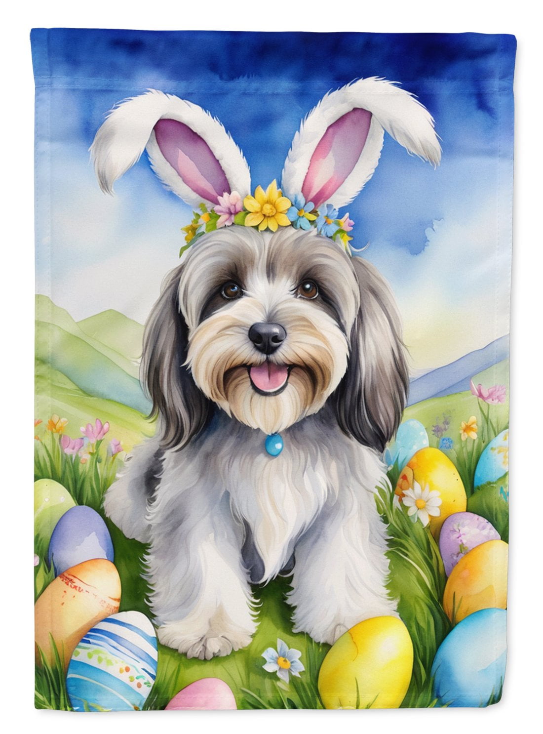 Tibetan Terrier Easter Egg Hunt House Flag 28 in x 40 in
