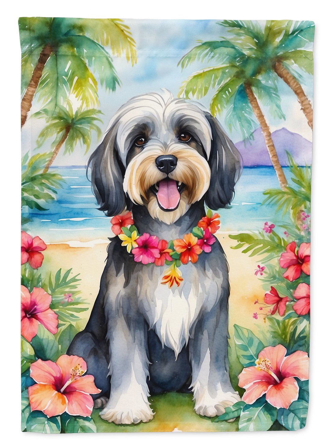 Tibetan Terrier Luau Garden Flag 11.25 in x 15.5 in