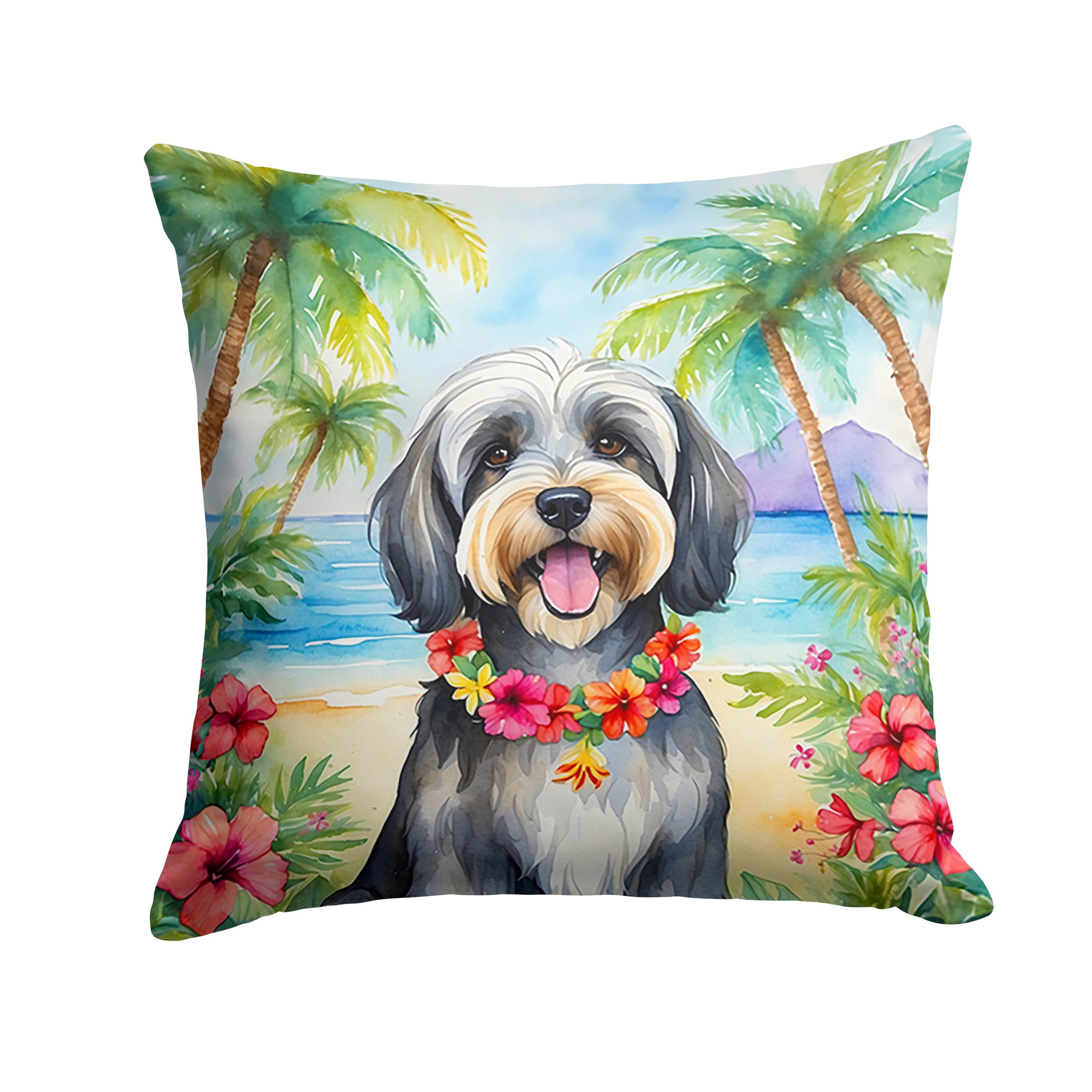 Tibetan Terrier Luau Throw Pillow 14 in x 14 in