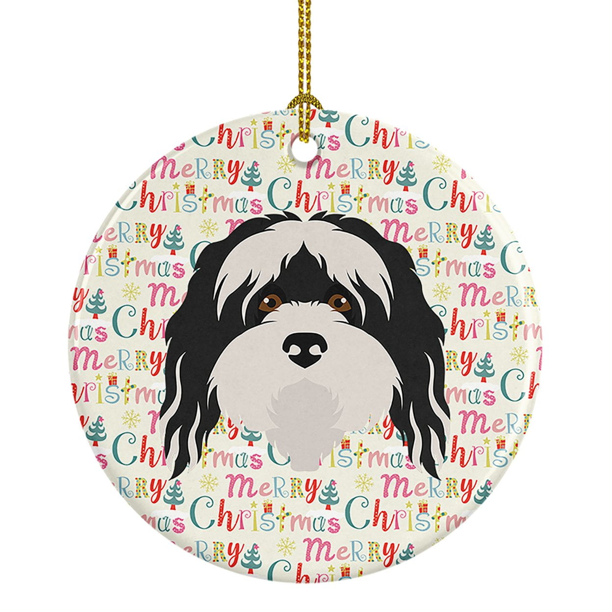Tibetan Terrier Merry Christmas Ceramic Ornament 2.8 in x 2.8 in