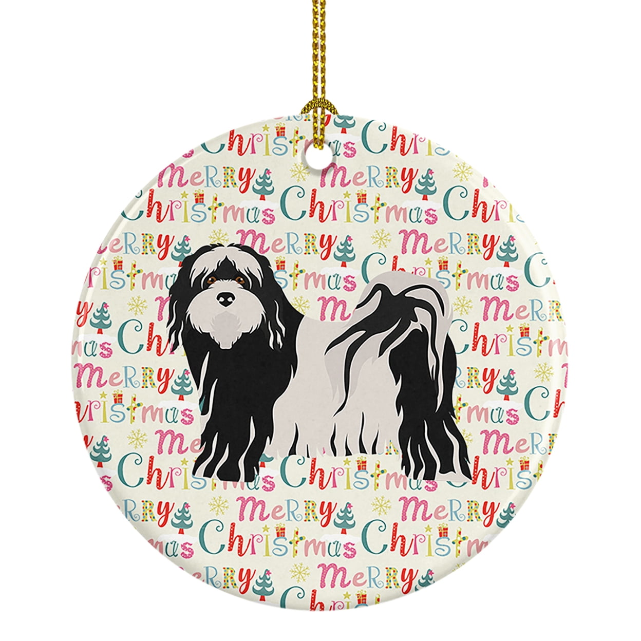 Tibetan Terrier Merry Christmas Ceramic Ornament 2.8 in x 2.8 in