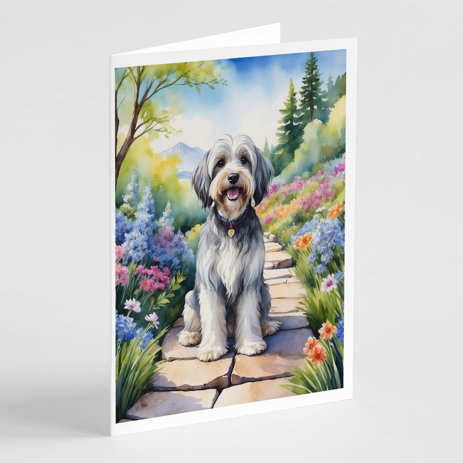 Tibetan Terrier Spring Path Greeting Cards Pack of 8 7 in x 5 in