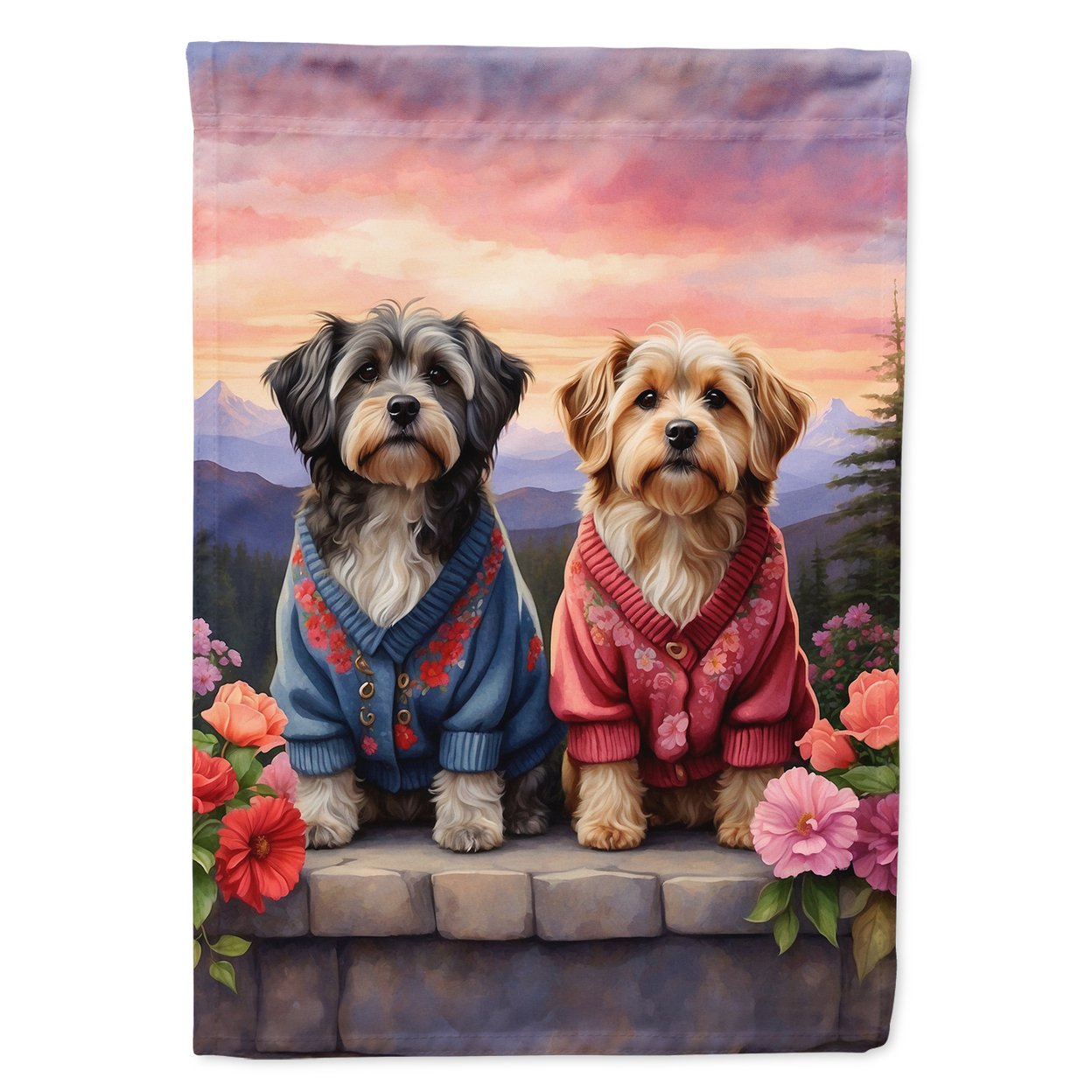 Tibetan Terrier Two Hearts House Flag 28 in x 40 in