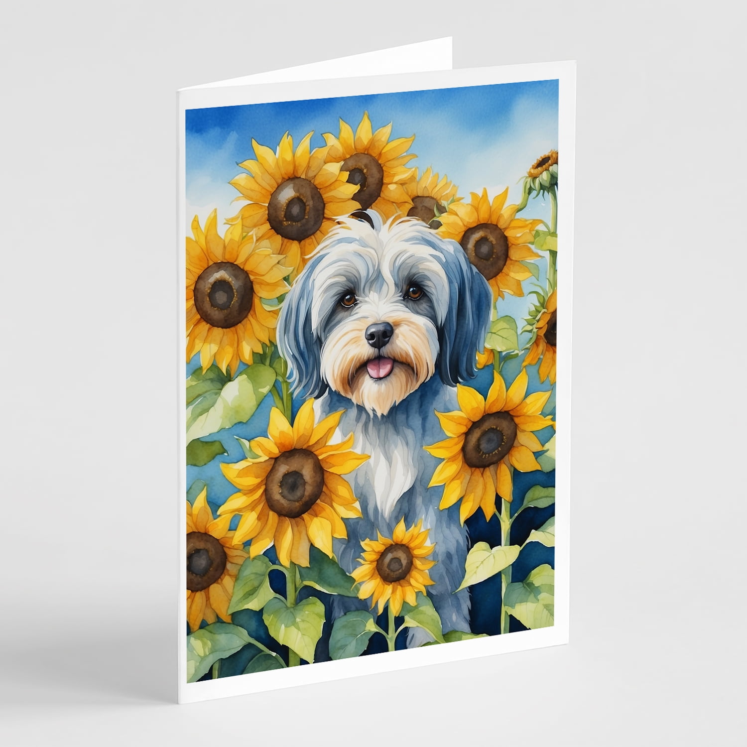 Tibetan Terrier in Sunflowers Greeting Cards Pack of 8 7 in x 5 in