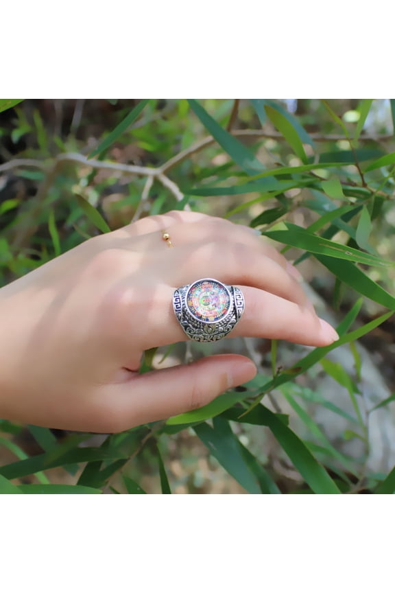 Tibetan Thangka Mandala Ring White Green Tara Immovable Buddha Adjustable Ring Buddhist Jewelry Religious Gift