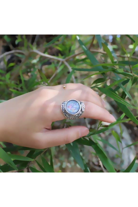 Tibetan Thangka Mandala Ring White Green Tara Immovable Buddha Adjustable Ring Buddhist Jewelry Religious Gift