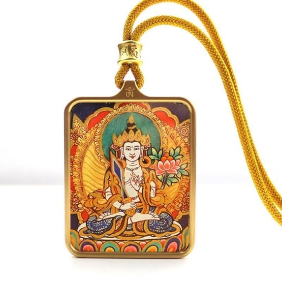 Tibetan Thangka Pendant Hand Painted Zakiram Wealth God Amulet Necklace Ornament